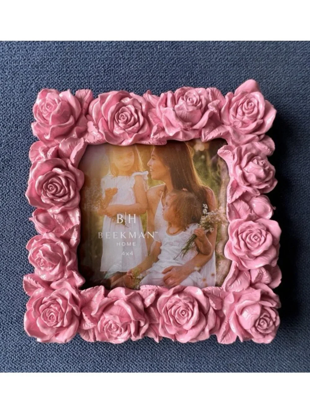 Shabby Chic PINK Roses 4x 4 Photo Frame Picture Holder Beekman Home Pretty